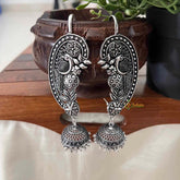 Vriksham Oxidized Silver Peacock Ear Cuff Jhumka Earrings-S1100