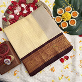 Vriksham Cream With Gold Zari & Peacock Maroon Border Silk Cotton Saree-VS4630