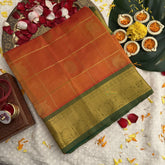 Vriksham Orange & Green Border With Peacock Motifs Silk Cotton Saree-VS4632