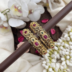 Vriksham Intricate Peacock Motif with Ruby & Emerald Bangles-G19936