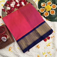 Vriksham Double Shade Pink With Blue Gold Zari Border Silk Cotton Saree-VS4637