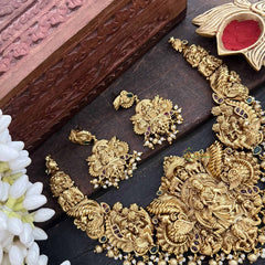 Vriksham Elegant Radha Krishna Idol Golden Touch With Pearl Short Neckpiece-Gold Bead-G20519