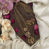 Vriksham Dual Peacock Pendant Chain-Golden Bead-Red-G15683