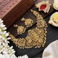 Vriksham Elegant Radha Krishna Idol Golden Touch With Pearl Short Neckpiece-Gold Bead-G20519