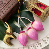 Artificial 3 Lotus Kunjalam With Pearls Line Flower Accessories-Vriksham-KH1447