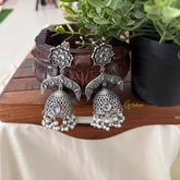 Vriksham Floral Stud Lattice Work With White Stones Jhumkas Earrings-S1103
