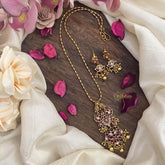 Vriksham Dual Peacock Pendant Chain-Red-Golden Pearls-G15608