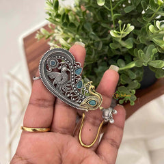 Vriksham Dual Tone Peacock Grace Blue Stone Ear Cuff Jhumkas Earcuff-S1104