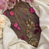 Vriksham Dual Peacock Pendant Chain-Green-Golden Pearls-G15606