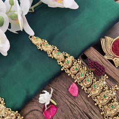 Vriksham Goddess Lakshmi Pendant With Peacock 1 gm Gold Haram-Green-G18931