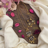 Vriksham Dual Peacock Pendant Chain-Blue-Golden Pearls-G15605