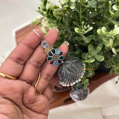 Vriksham Navratna Style Floral Dangles With Pearl Fringes Jhumka Earrings-White-S1108