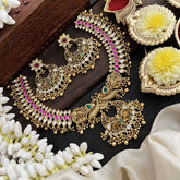 Vriksham Dual Peacock & Concert Pendant Style Short Neckpiece-Gold Bead-G20542