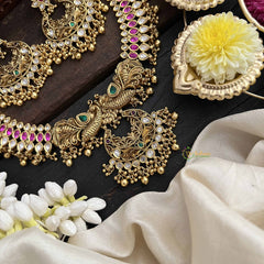 Vriksham Dual Peacock & Concert Pendant Style Short Neckpiece-Gold Bead-G20542