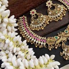 Vriksham Dual Peacock & Concert Pendant Style Short Neckpiece-Gold Bead-G20542