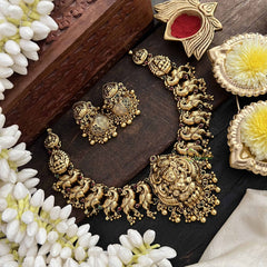 Vriksham Antique Lakshmi With Golden Peacock Short Neckpiece-Gold Bead-G20537