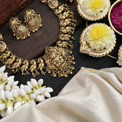 Vriksham Antique Lakshmi With Golden Peacock Short Neckpiece-Gold Bead-G20537