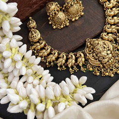 Vriksham Antique Lakshmi With Golden Peacock Short Neckpiece-Gold Bead-G20537
