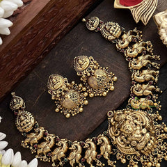 Vriksham Antique Lakshmi With Golden Peacock Short Neckpiece-Gold Bead-G20537