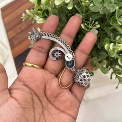 Vriksham Oxidized Silver Floral Ear-Cuff Jhumkas Earrings-Red-S1111