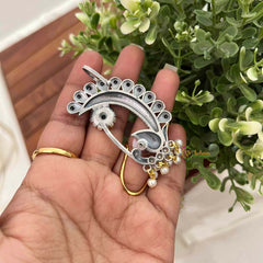 Vriksham Dual-Tone Oxidized Silver and Gold Peacock Earcuff Earrings-Black-S1114