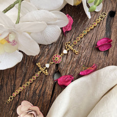 Vriksham Antique Gold Bridal Bracelet -Lakshmi Motif with Pink & Green Stones-G19951