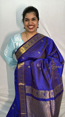 Vriksham Blue With Zari Butta Gold Peacock Border Silk Cotton Saree-VS4635