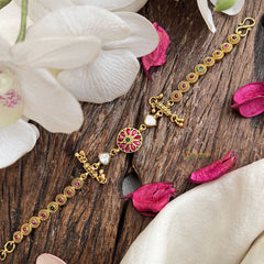 Vriksham Antique Gold Bridal Bracelet -Lakshmi Motif with Pink & Green Stones-G19951