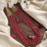 Trendy Red Bead Layered Maala Neckpiece-G14986