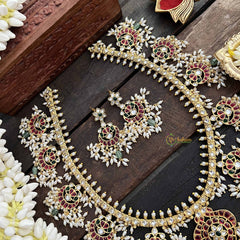 Vriksham Unique Dual Peacock Guttapusalu Long Neckpiece- Rice Pearls-G20545