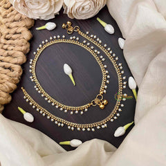 Vriksham Classic Golden Chain Dock Design With Pearls Drop Anklet-G21247