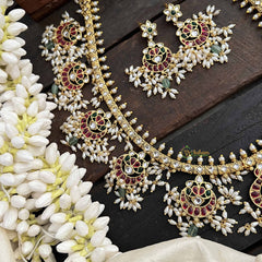 Vriksham Unique Dual Peacock Guttapusalu Long Neckpiece- Rice Pearls-G20545