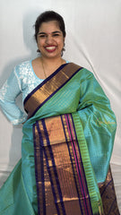 Vriksham Double Shade Green & Blue Zari Border Silk Cotton Saree-VS4634