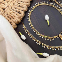 Vriksham Classic Golden Chain Dock Design With Pearls Drop Anklet-G21247