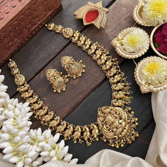 Vriksham Gold Alike Peacock Grace & Lakshmi Pendant Long Neckpiece-Gold Bead-G20548