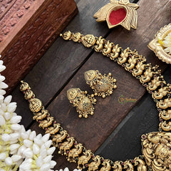 Vriksham Gold Alike Peacock Grace & Lakshmi Pendant Long Neckpiece-Gold Bead-G20548