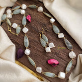 Stylish Pastel Green Stone Maala Neckpiece-Mother of Pearls-G15001