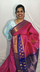 Vriksham Pink & Floral Designs Blue Broader Silk Cotton Saree-VS4649