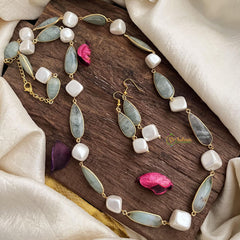 Stylish Pastel Green Stone Maala Neckpiece-Mother of Pearls-G15001