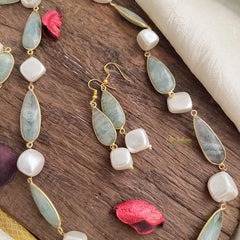 Stylish Pastel Green Stone Maala Neckpiece-Mother of Pearls-G15001