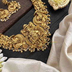 Vriksham Traditional Kamdhenu & Krishna Idol Gold Toned Long Neckpiece-Gold Bead-Pearls-G20550