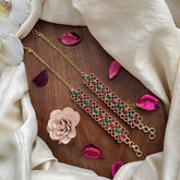 Vriksham Heritage Kemp Style Oval Stone Ear Maatil-Red Green-G19954