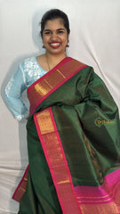 Vriksham Double Shade Green With Pink Border Silk Cotton Saree-VS4643