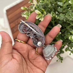 Vriksham Dual-Tone Oxidized Silver and Gold Peacock Ear-Line Jhumkas Earcuff Earrings-Red Green-S1117