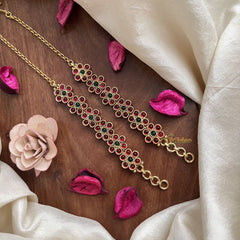 Vriksham Designer Floral Kemp Style Stone Ear Maatil-Red Green-G19955