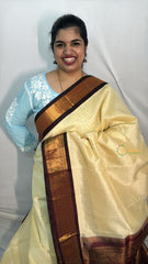 Vriksham Cream With Gold Zari & Peacock Maroon Border Silk Cotton Saree-VS4630