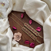 Vriksham Antique Gold Teardrop Kemp Ear Maatil-Red-G19957