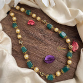 Fancy Green Stone Golden Pearl Maala Neckpiece-G14990