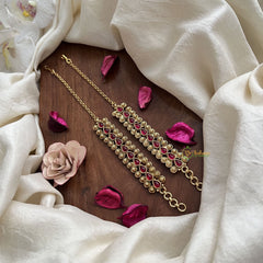 Vriksham Antique Gold Teardrop Kemp Ear Maatil-Red-G19957