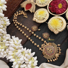 Vriksham Traditional Gold Leaf Pendant Long Neckpiece-Gold Bead-G20551